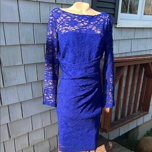 Lauren Ralph Lauren Royal Blue Floral Sheath Dress Size 10- Lace-